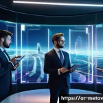 Home 22 메타버스 플랫폼별 부동산 투자 리포트 - **Prompt:** A sophisticated, high-tech metaverse boardroom scene. Diverse, elegantly dressed busines...
