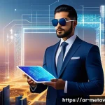 Home 21 메타버스 부동산 투자 관련 법규와 규정 - "A sophisticated young Arab investor, dressed in a contemporary yet modest tailored suit, stands con...