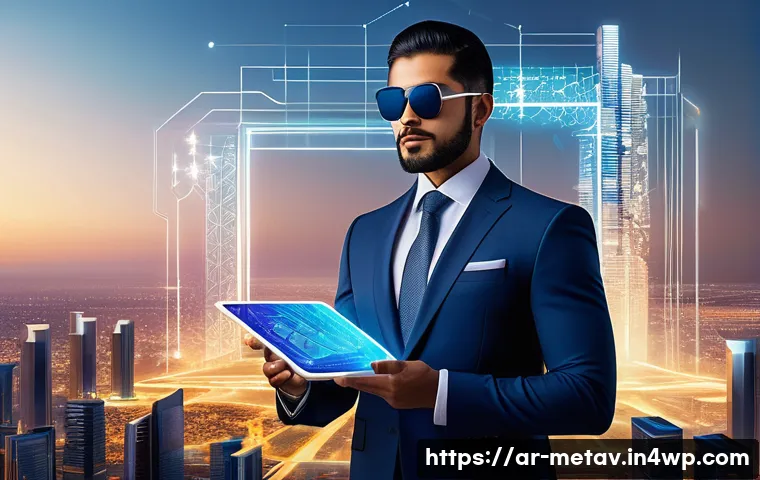 메타버스 부동산 투자 관련 법규와 규정 - "A sophisticated young Arab investor, dressed in a contemporary yet modest tailored suit, stands con...